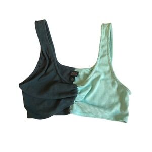 Wild Fable Two Tone Ribbed Crop Tank Top Mint Green Beach M